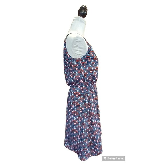 41 Hawthorn Tammi in Blue Sailboat Boat Print Blouson Key Hole Dress M - Picture 3 of 7